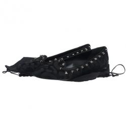 Pre Owned حذاء فالنتينو ترصيعات شعر خيل أسود وجلد مقاس 37.5