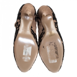 Pre Owned Valentino Beige/Black Embroidered Suede Zip Ankle Boots Size 40.5