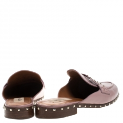 Pre Owned Valentino Pink Leather Penny Rockstud Flat Mules Size 40