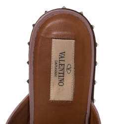 Pre Owned Valentino Pink Leather Penny Rockstud Flat Mules Size 40