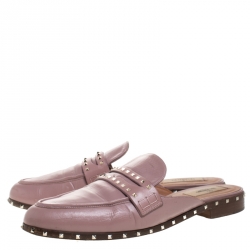Pre Owned Valentino Pink Leather Penny Rockstud Flat Mules Size 40