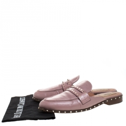 Pre Owned Valentino Pink Leather Penny Rockstud Flat Mules Size 40