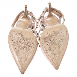 Pre Owned Valentino Pink Patent Leather Rockstud Ankle Strap Sandals Size 36.5