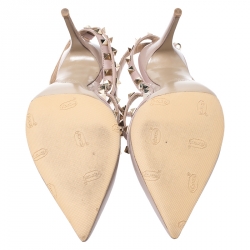 Pre Owned Valentino Beige Patent Leather And Leather Rockstud Ankle Strap Sandals Size 40