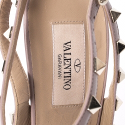 Pre Owned Valentino Beige Patent Leather And Leather Rockstud Ankle Strap Sandals Size 40