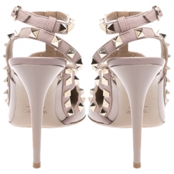 Pre Owned Valentino Beige Patent Leather And Leather Rockstud Ankle Strap Sandals Size 40