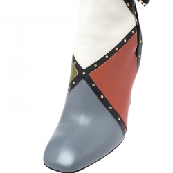 Pre Owned Valentino Multicolor Studded Paneled Leather Ankle Boots Size 40