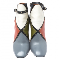 Pre Owned Valentino Multicolor Studded Paneled Leather Ankle Boots Size 40