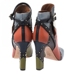 Pre Owned Valentino Multicolor Studded Paneled Leather Ankle Boots Size 40