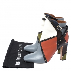 Pre Owned Valentino Multicolor Studded Paneled Leather Ankle Boots Size 40