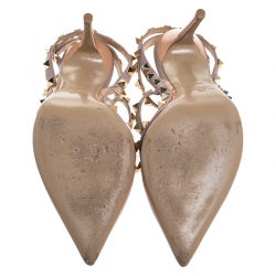 Pre Owned Valentino Pink Patent Leather And Leather Trim Caged Rockstud Sandals Size 36.5