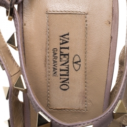 Pre Owned Valentino Pink Patent Leather And Leather Trim Caged Rockstud Sandals Size 36.5