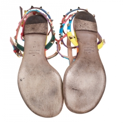 Pre Owned Valentino Multicolor Chevron Print Leather Rockstud Thong Flat Sandals Size 40