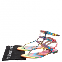Pre Owned Valentino Multicolor Chevron Print Leather Rockstud Thong Flat Sandals Size 40