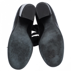 Pre Owned Valentino Black Crumpled Leather Lace Up Boots Size 37.5