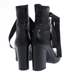 Pre Owned Valentino Black Crumpled Leather Lace Up Boots Size 37.5