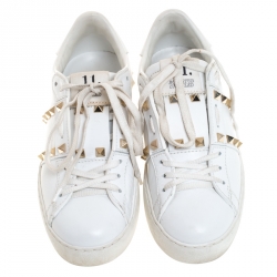 Pre Owned Valentino White Leather Rockstud Untitled Low Top Sneakers Size 35.5