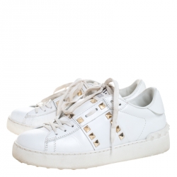 Pre Owned Valentino White Leather Rockstud Untitled Low Top Sneakers Size 35.5