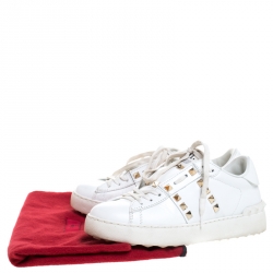 Pre Owned Valentino White Leather Rockstud Untitled Low Top Sneakers Size 35.5