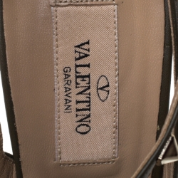 Pre Owned Valentino Green Leather Rockstud Ankle Strap Cage Sandals Size 40.5