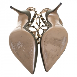 Pre Owned Valentino Green Leather Rockstud Ankle Strap Cage Sandals Size 40.5