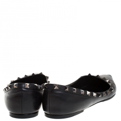 Pre Owned Valentino Black Leather Rockstud Ballet Flats Size 40