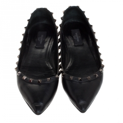 Pre Owned Valentino Black Leather Rockstud Ballet Flats Size 40