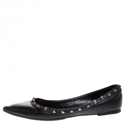 Pre Owned Valentino Black Leather Rockstud Ballet Flats Size 40