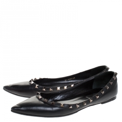 Pre Owned Valentino Black Leather Rockstud Ballet Flats Size 40