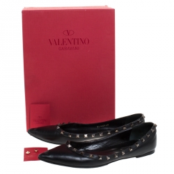 Pre Owned Valentino Black Leather Rockstud Ballet Flats Size 40