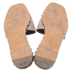 Pre Owned Valentino Pale Pink Leather Soul Rockstud Flat Slides Size 38.5