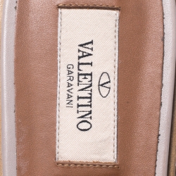 Pre Owned Valentino Pale Pink Leather Soul Rockstud Flat Slides Size 38.5