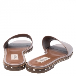 Pre Owned Valentino Pale Pink Leather Soul Rockstud Flat Slides Size 38.5