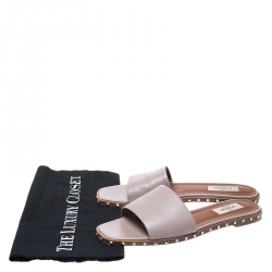 Pre Owned Valentino Pale Pink Leather Soul Rockstud Flat Slides Size 38.5