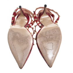 Pre Owned Valentino Red Python and Leather Rockstud Pointed Toe Sandals Size 39