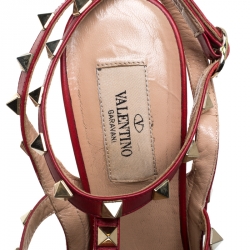 Pre Owned Valentino Red Python and Leather Rockstud Pointed Toe Sandals Size 39