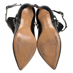 Pre Owned حذاء بوت كاحل فالنتينو بمقدمة مدببة روكستد جلد أسود مقاس 37