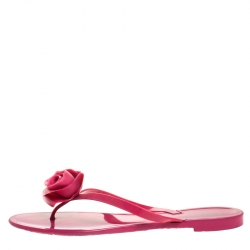 Pre Owned Valentino Pink Jelly Couture Rose Thong Flat Sandals Size 40