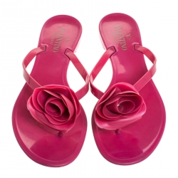 Pre Owned Valentino Pink Jelly Couture Rose Thong Flat Sandals Size 40