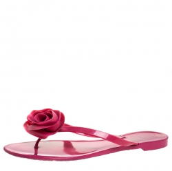 Pre Owned Valentino Pink Jelly Couture Rose Thong Flat Sandals Size 40