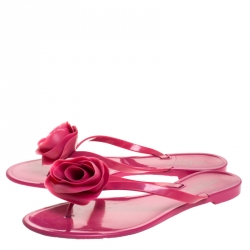 Pre Owned Valentino Pink Jelly Couture Rose Thong Flat Sandals Size 40