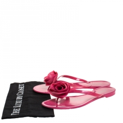 Pre Owned Valentino Pink Jelly Couture Rose Thong Flat Sandals Size 40