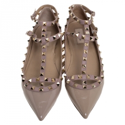 Pre Owned Valentino Beige Patent Leather Rockstud Ballet Flats Size 41