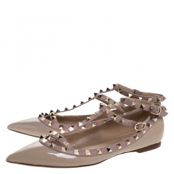 Pre Owned Valentino Beige Patent Leather Rockstud Ballet Flats Size 41