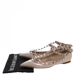 Pre Owned Valentino Beige Patent Leather Rockstud Ballet Flats Size 41