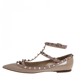 Pre Owned Valentino Beige Patent Leather Rockstud Ballet Flats Size 41