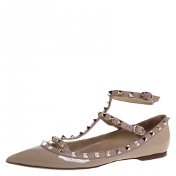 Pre Owned Valentino Beige Patent Leather Rockstud Ballet Flats Size 41