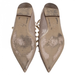 Pre Owned Valentino Beige Patent Leather Rockstud Ballet Flats Size 41