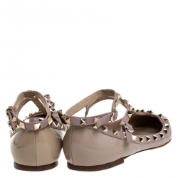 Pre Owned Valentino Beige Patent Leather Rockstud Ballet Flats Size 41