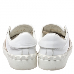 Pre Owned Valentino White/Gold Leather Open Low Top Sneakers Size 39